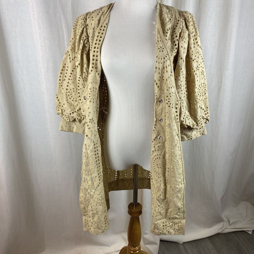 GANNI Size EU 38 US 6 Mini Dress Broderie Anglaise Cotton Balloon-sleeve Eyelet - Picture 8 of 10